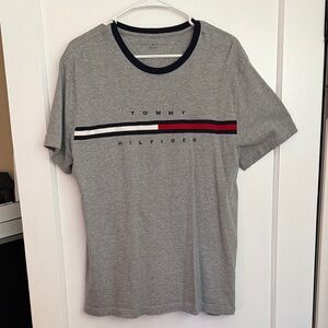 Tommy Hilfiger Gray Tee with Red and Blue Accents